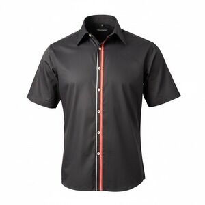 Vintage‎ Y2K Illusionz Mens Black Short Sleeve Button Up Shirt Style 503 Size XL